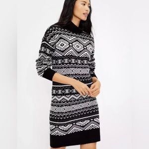 NWT LOFT Women's Fair Isle Turtleneck Sweater Dress - Black